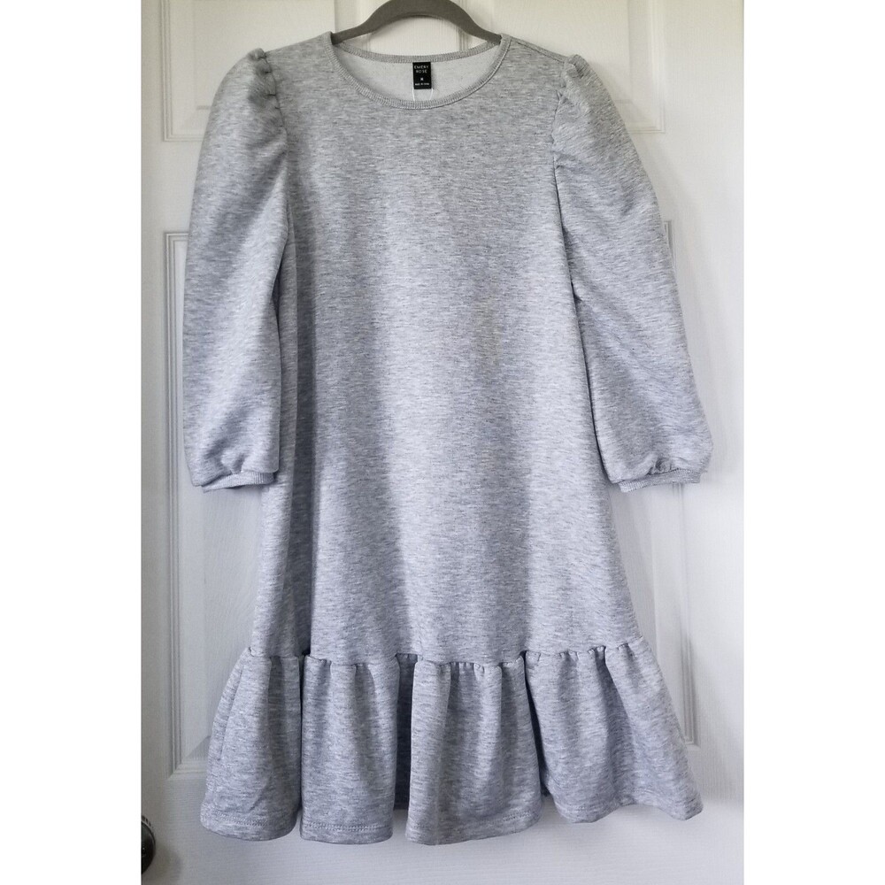 EMERY ROSE Gray French Terry Dress 3/4 Sleeve Ruffled Hem Women's Size M - NWT